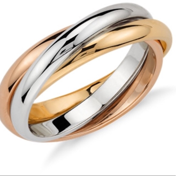 Anniversary Band 18K Tri-Color Gold Rolling Ring - Picture 6 of 7